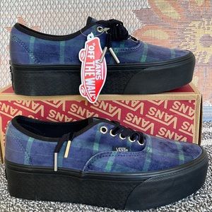 Vans Plaid Blue and Black Platform Sneakers